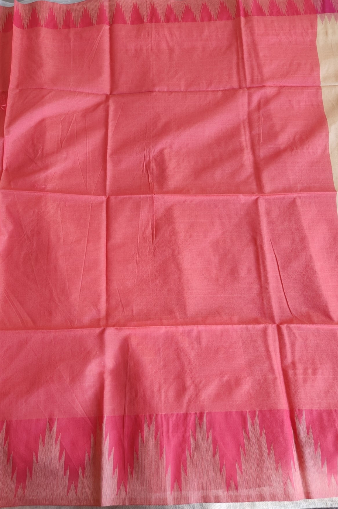 Pink Temple Border Raw Silk Saree