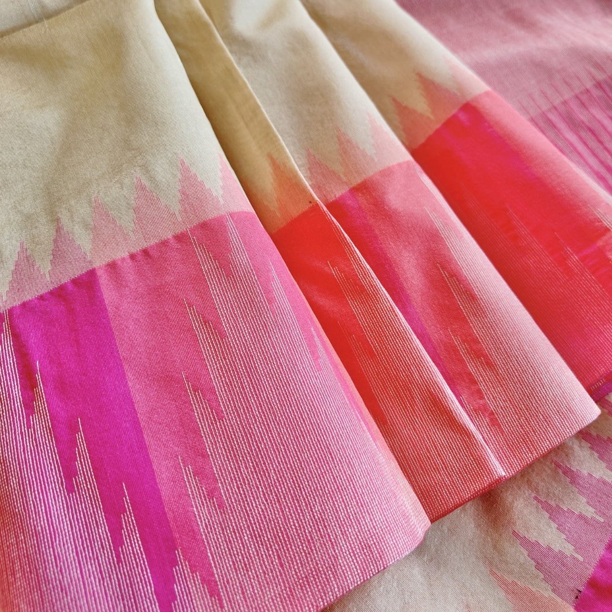 Pink Temple Border Raw Silk Saree