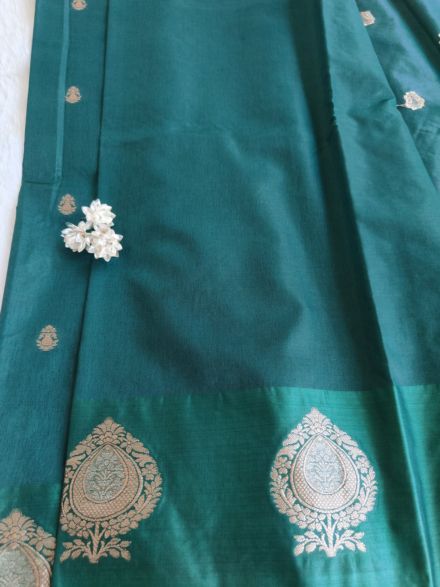 Bottle Green Raw Mango Silk Saree