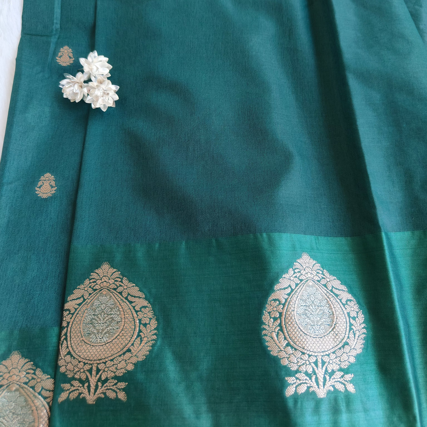 Bottle Green Raw Mango Silk Saree