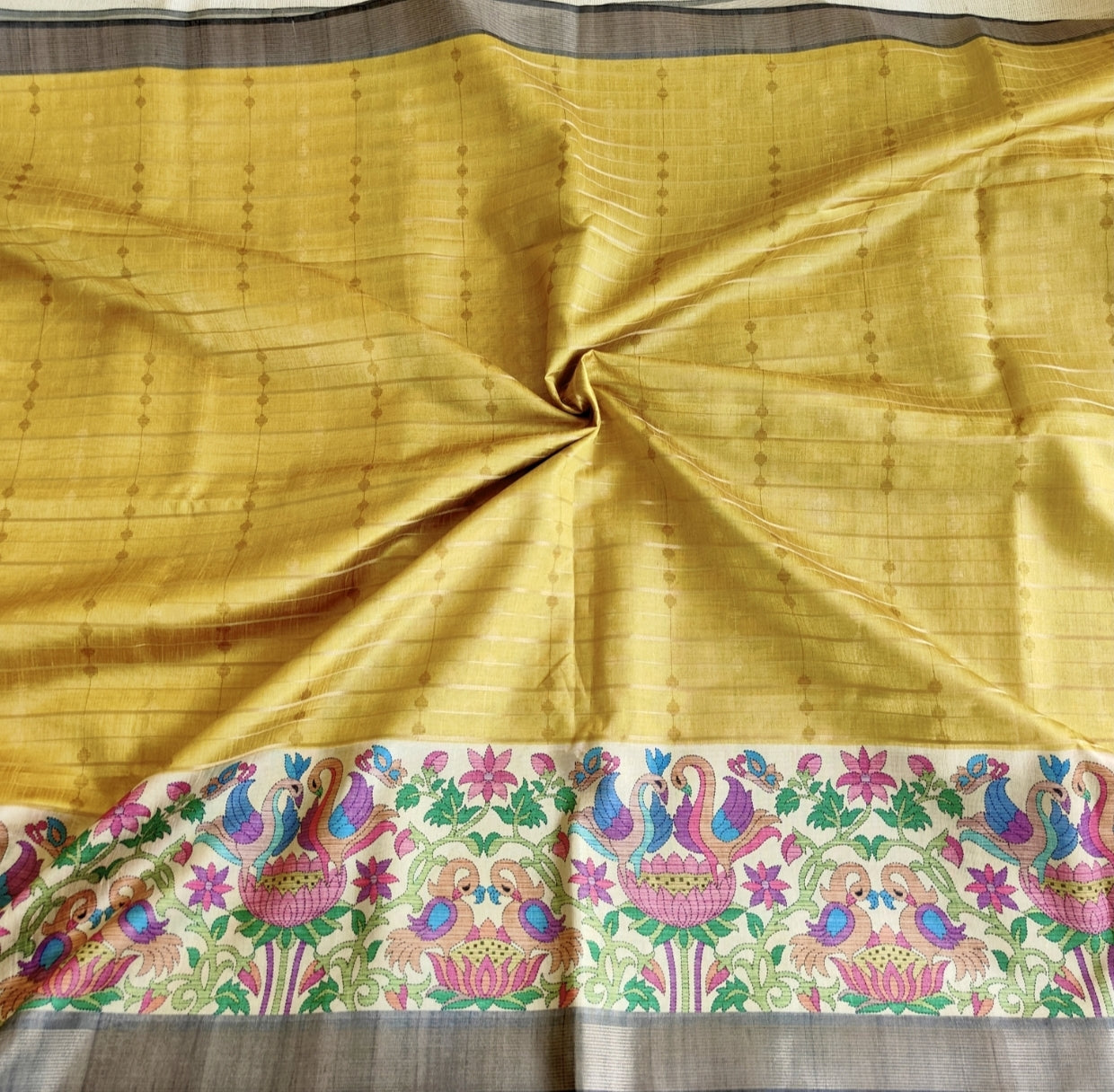 Mustard Yellow Semi Tussar Saree