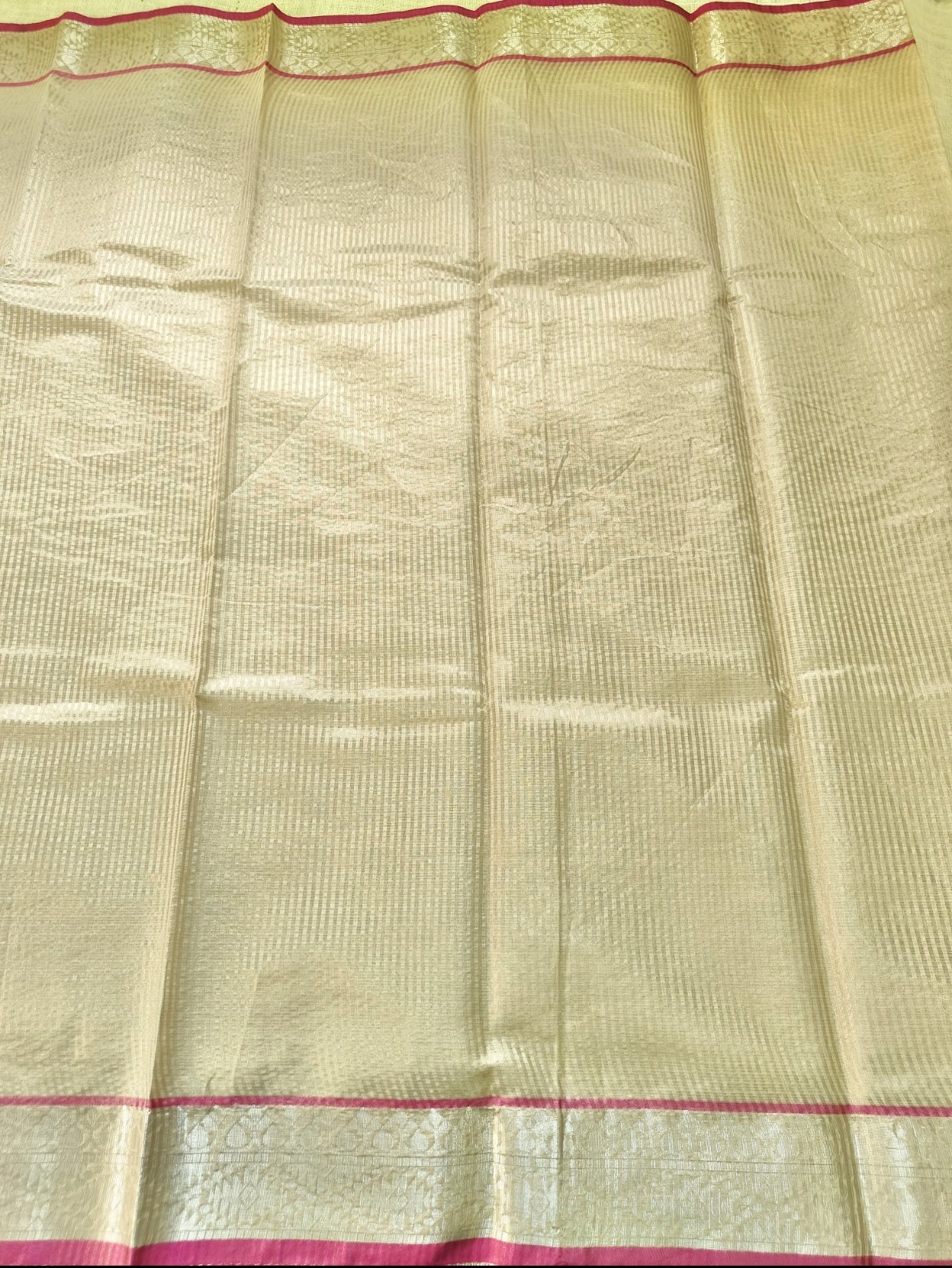 Ivory Banarasi Antique Gold Stripe Saree