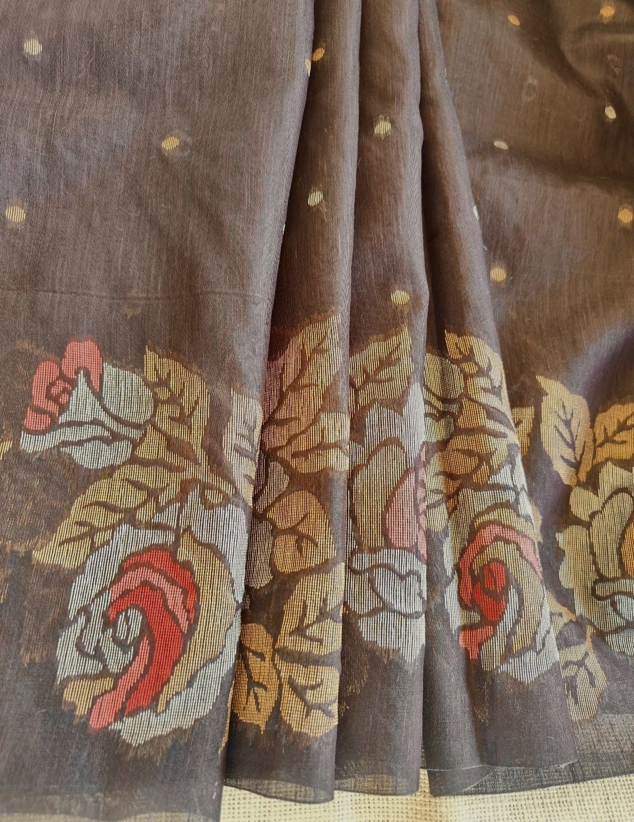 Brown Khadi Jamdhani Saree