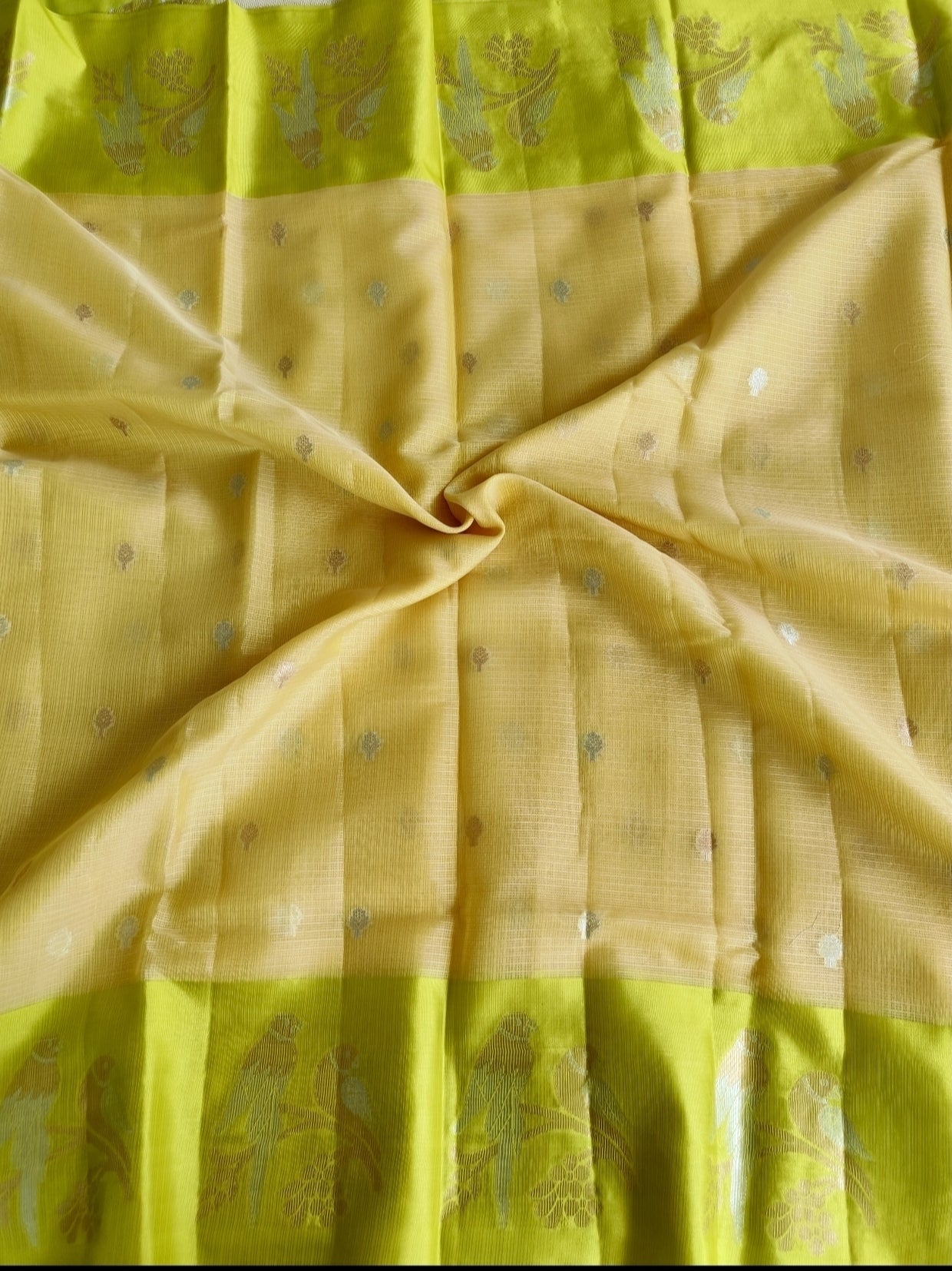 Yellow Zari Kota Silk Saree