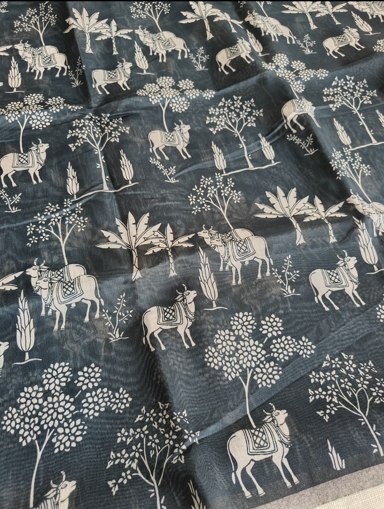 Black Chanderi Silk Pichwai Saree
