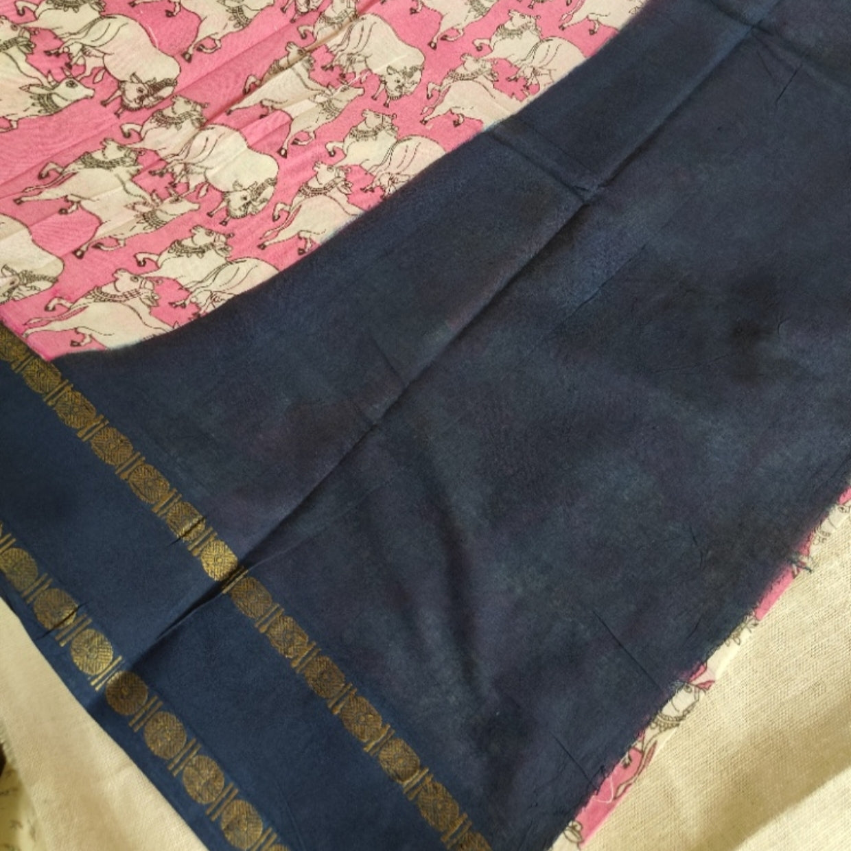 Pink Sungudi Cotton Saree with Pichwai Pattern