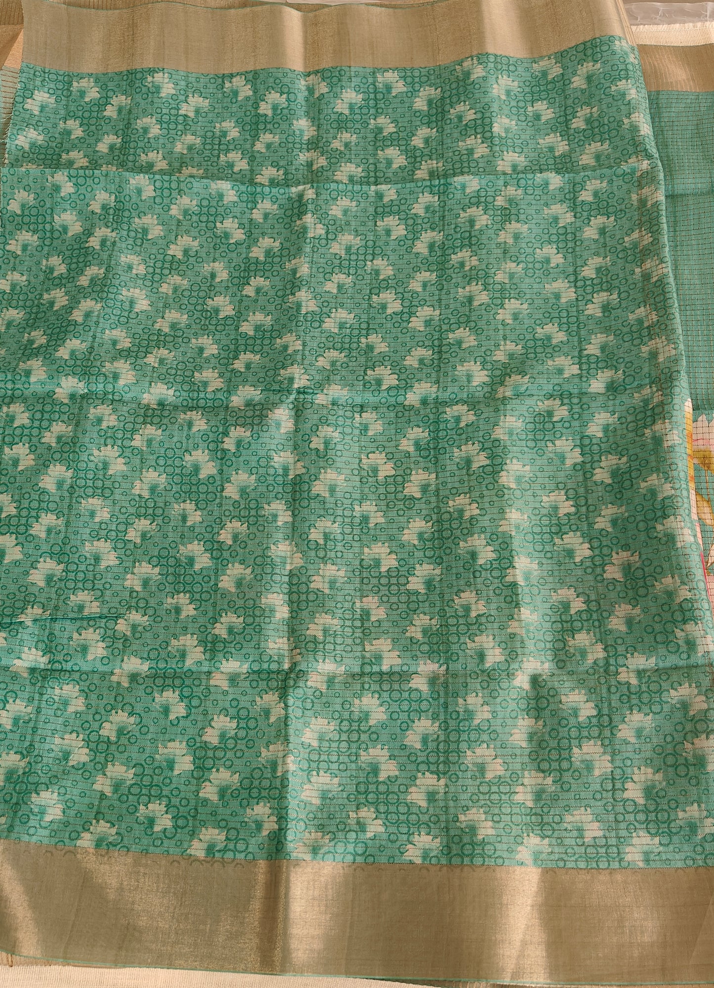 Turquoise Kota Checks Tussar Saree