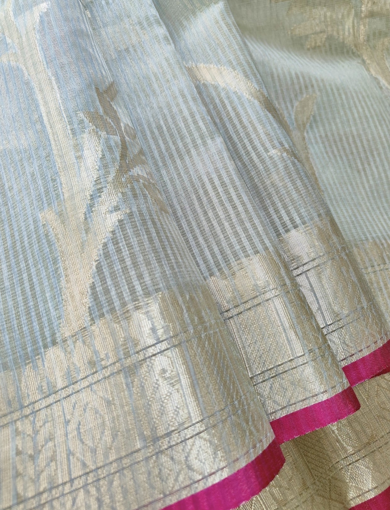 Ice Blue Silver Stripe Patola Saree