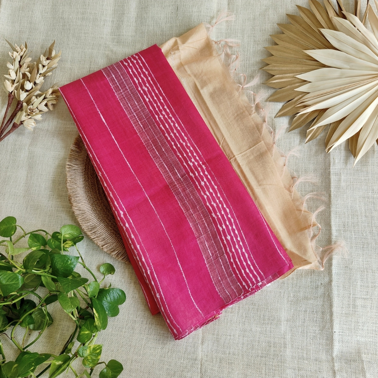 Pink Baswara Staple Silk Saree