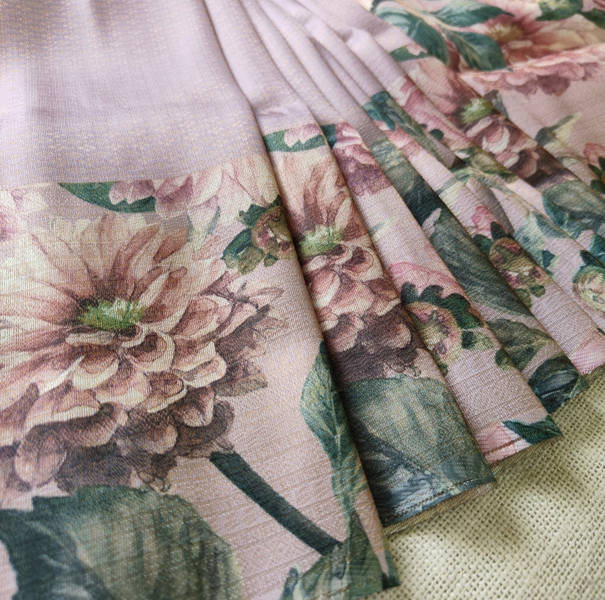 Pink Floral Malai Silk Saree