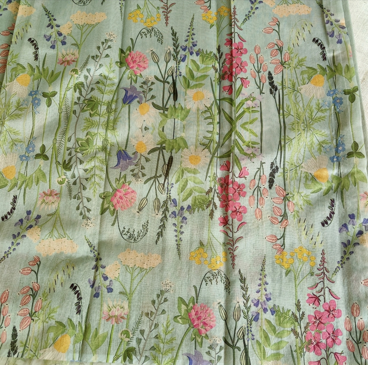 Green Watercolor Floral Semi Tussar Saree