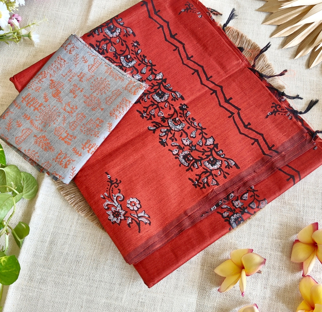 Rust Brown South Cotton Mix Block Printed