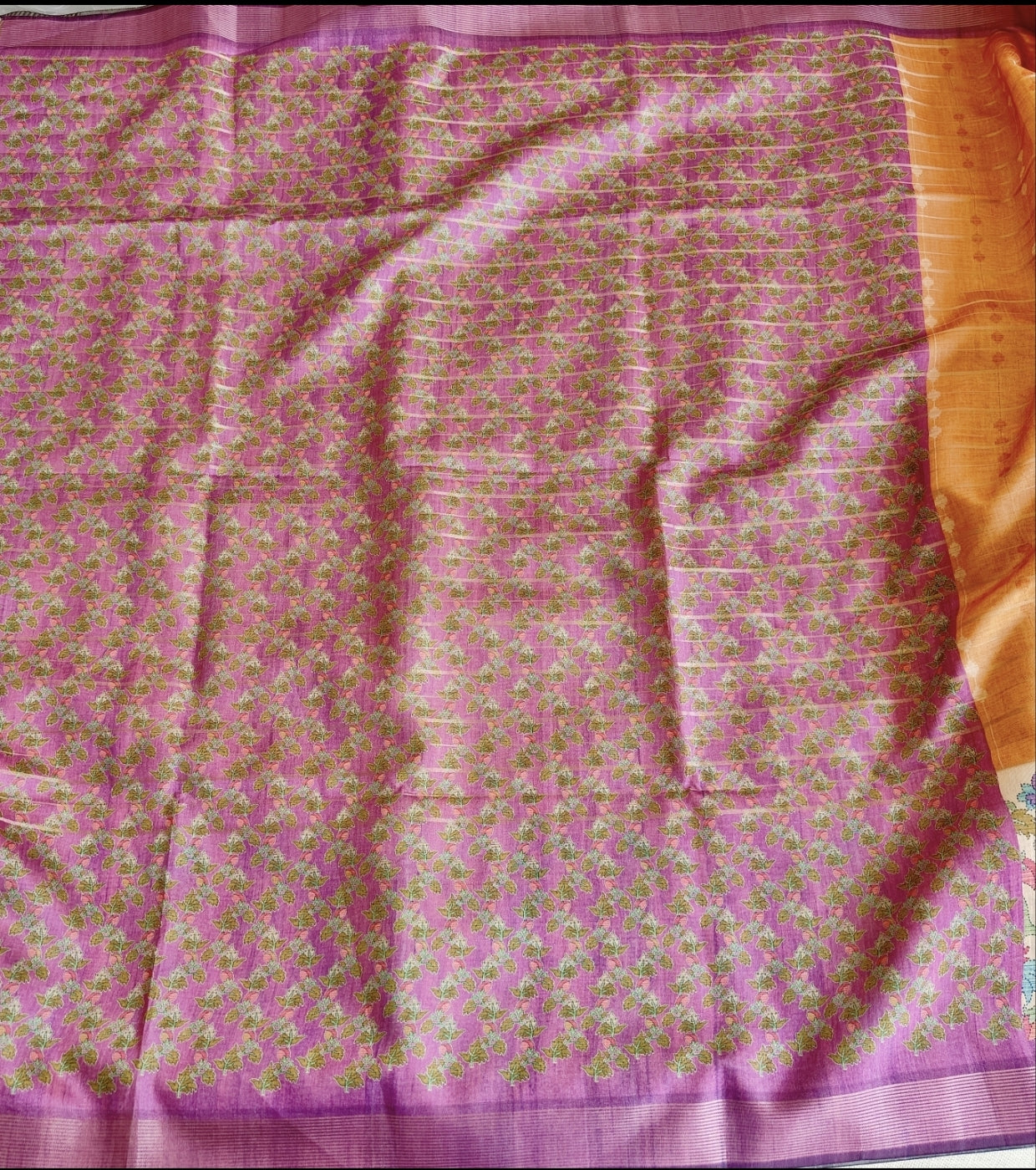 Orange with Purple Semi Tussar Saree