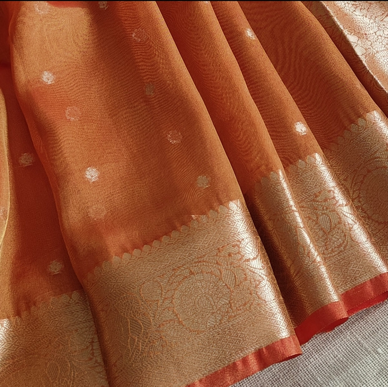 Orange Banarasi Tissue shimmer Silk Saree