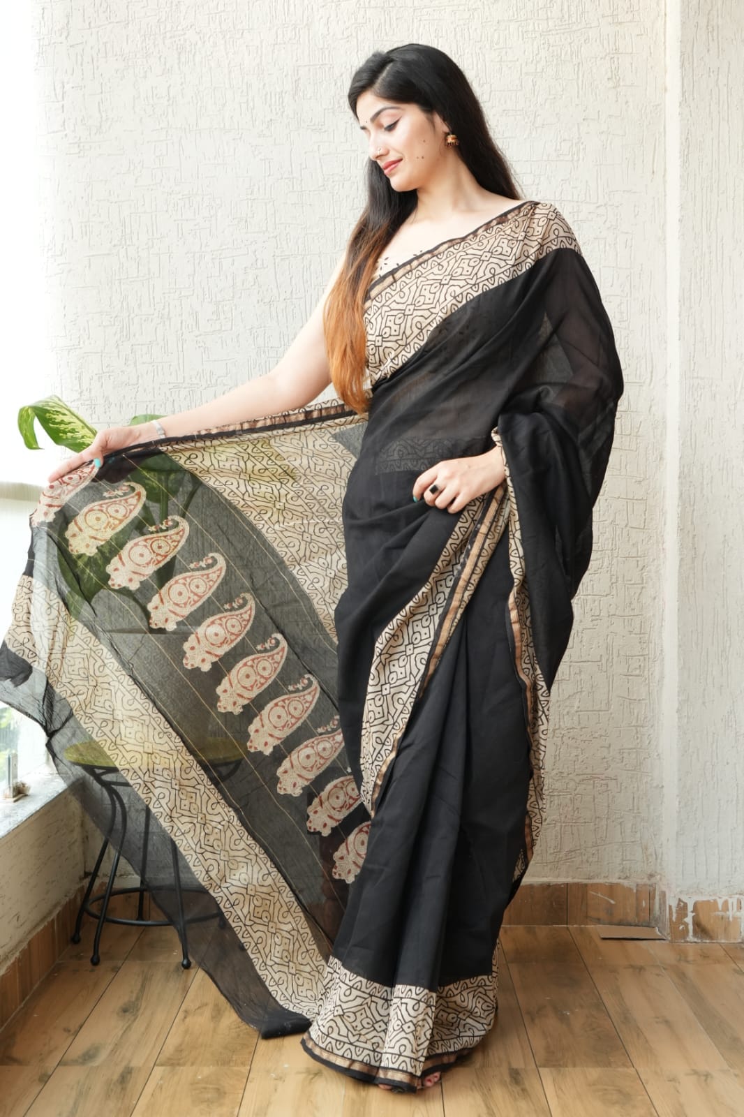 Black Chanderi Silk Cotton Saree