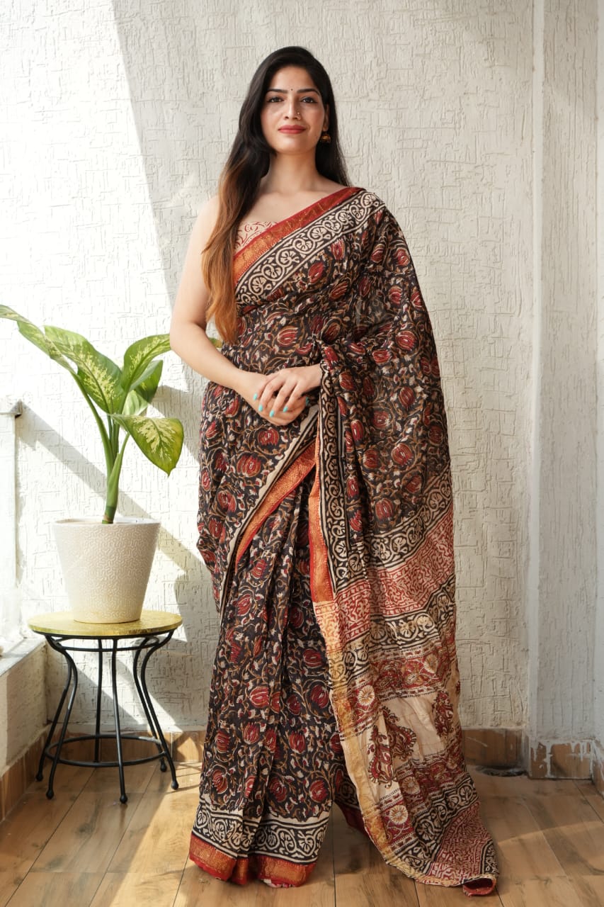 Brown Maheshwari Silk Cotton Saree