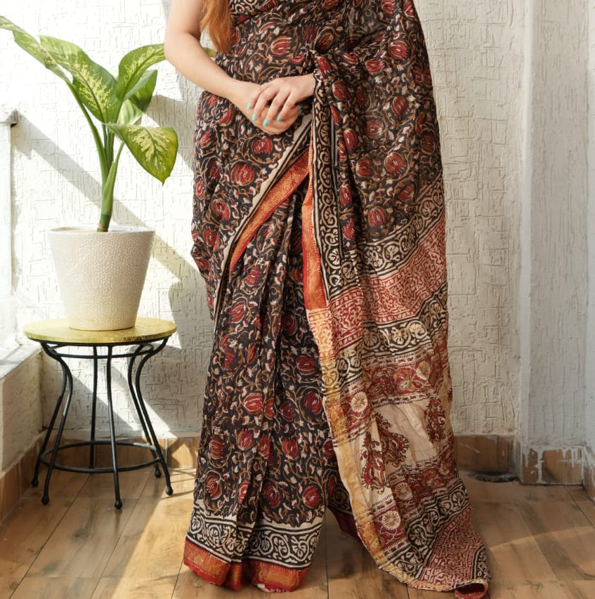 Brown Maheshwari Silk Cotton Saree