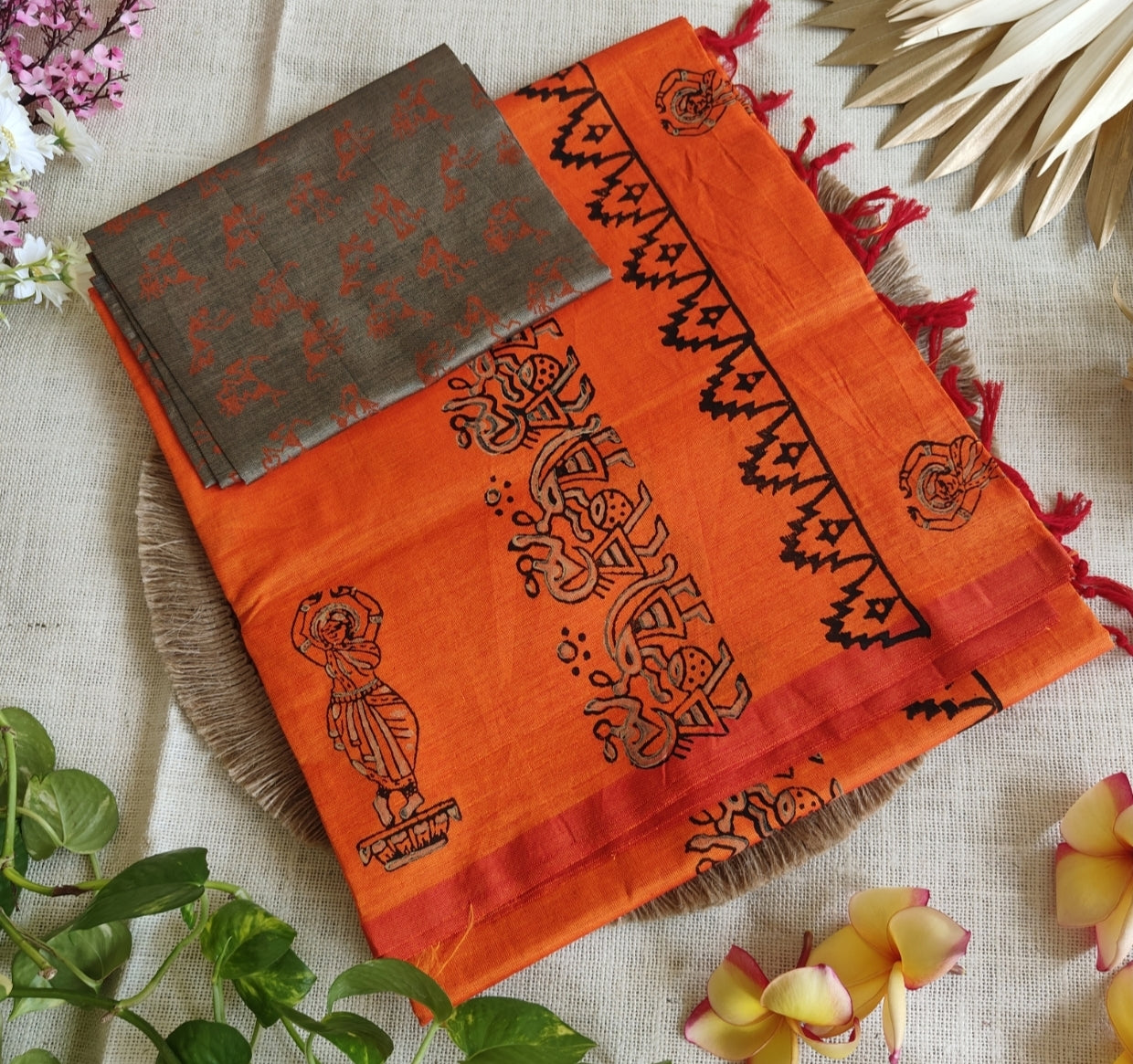 Orange South Cotton Mix Block Printed
