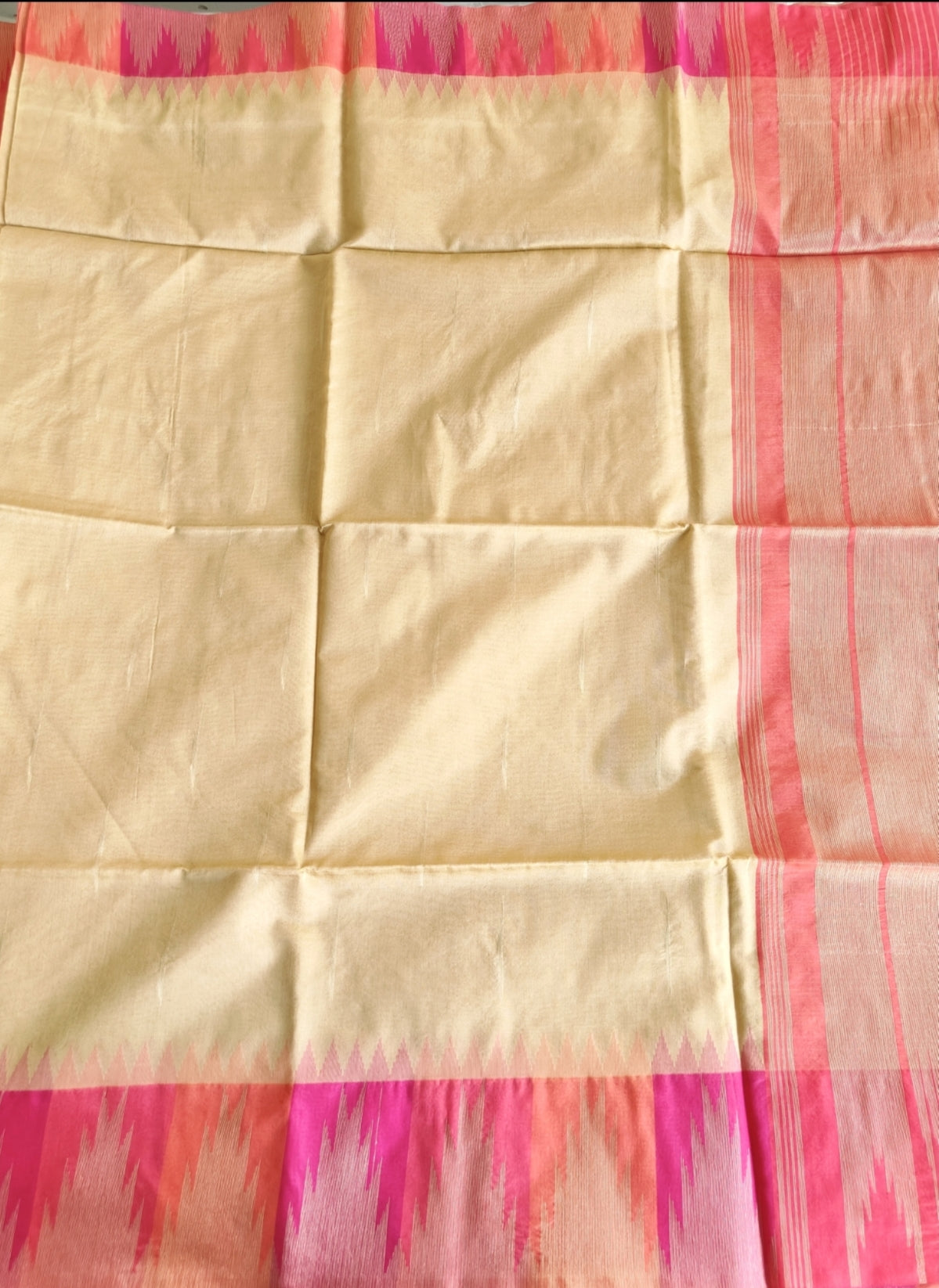 Pink Temple Border Raw Silk Saree