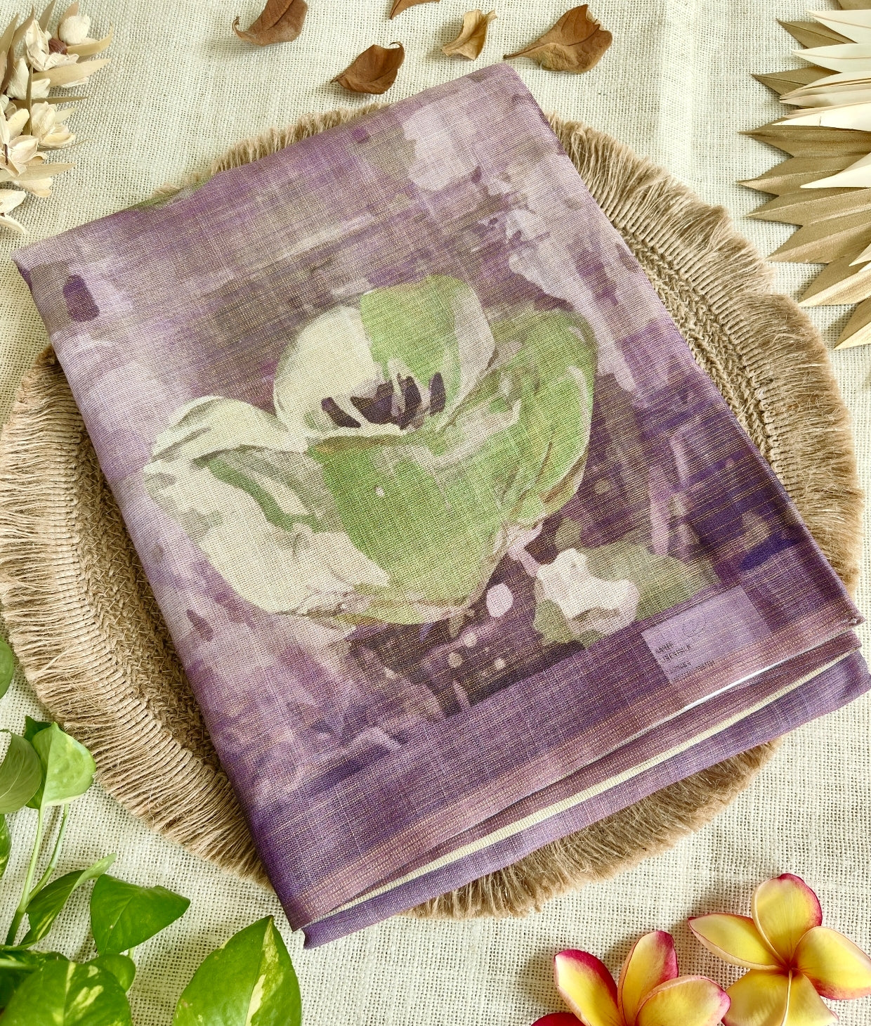 Purple Floral Tissue Linen Saree