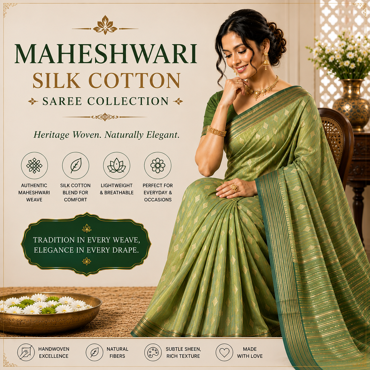 Maheshwari Silk Cotton Sarees Collection | Vini's Ethnic