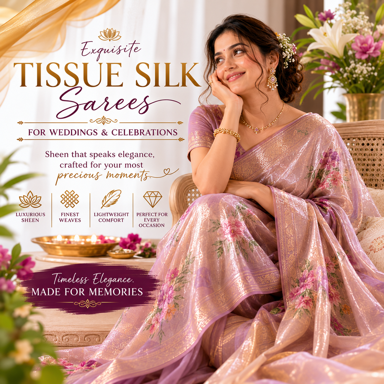 Tissue Silk Saree for Weddings and Celebrations by Vini's Ethnic