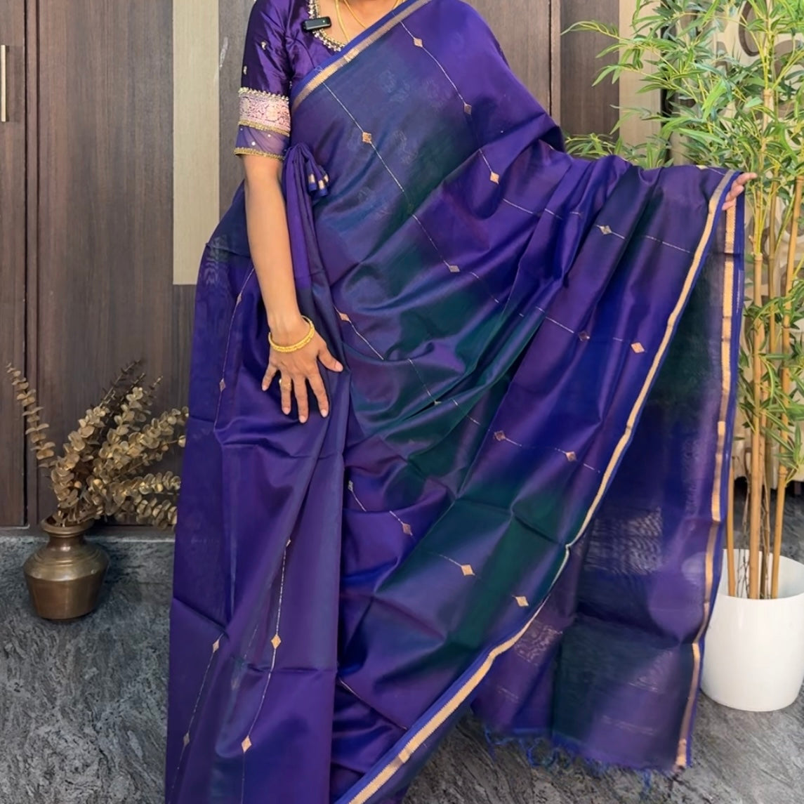 Purple Dual Shade Maheshwari Silk Cotton Saree