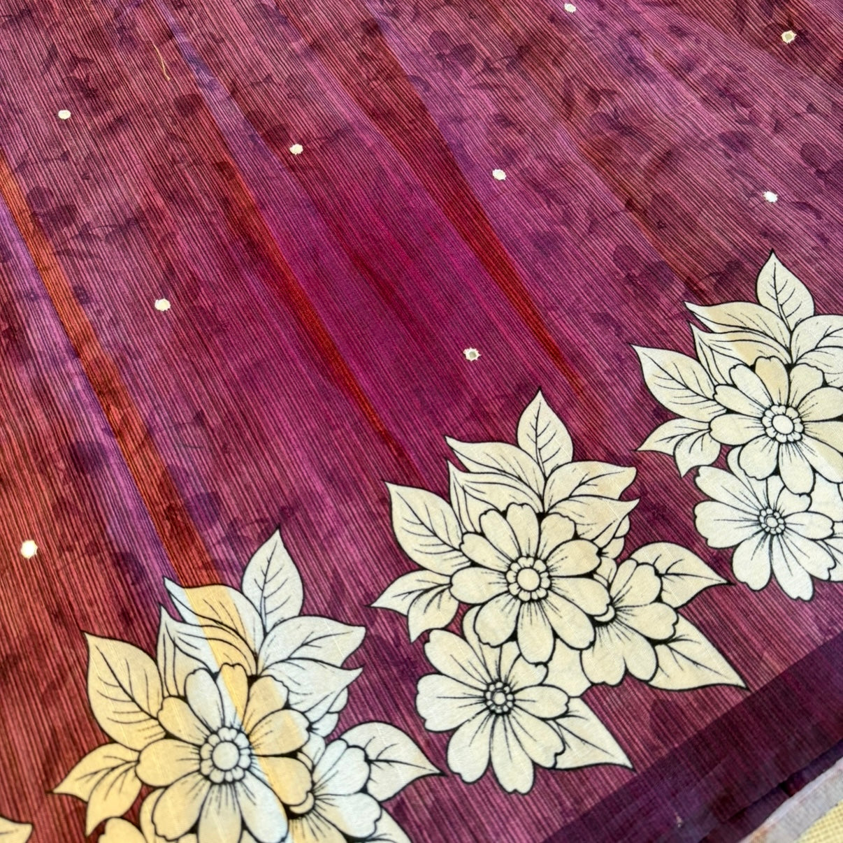 Wine Floral Semi Tussar Saree