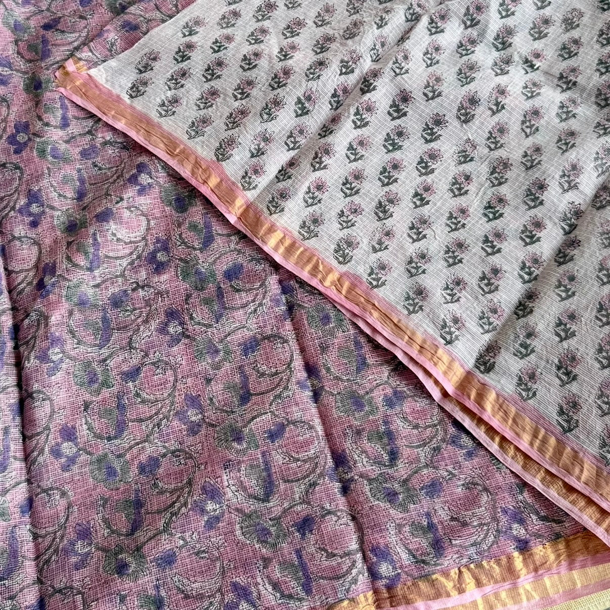 Pink with Purple Pure Kota Doriya Saree