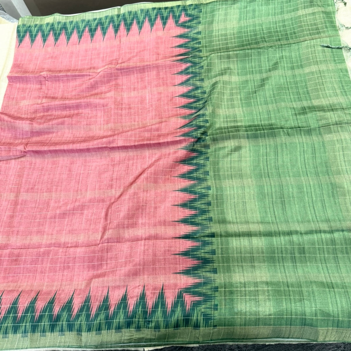 Peach pink Semi Tussar Saree