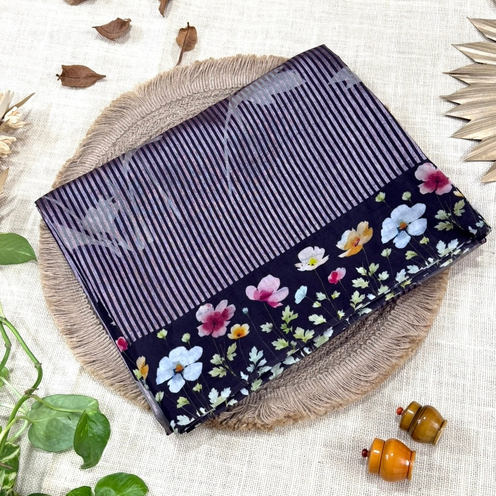 Black Puna Silk Tissue Digital Print Saree