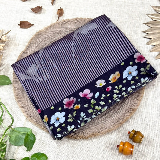 Black Puna Silk Tissue Digital Print Saree