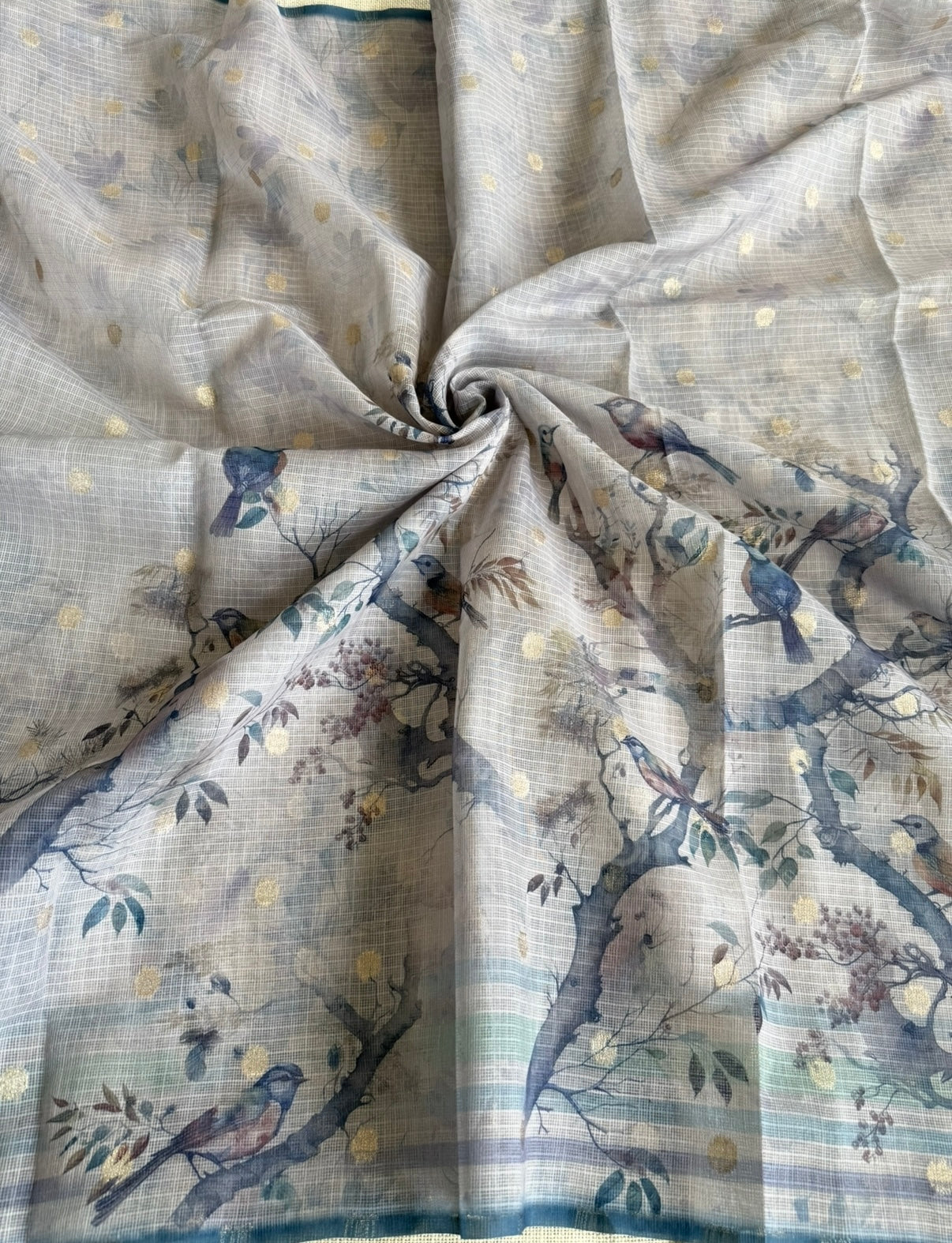 Bluish-Grey Bird Kota Saree