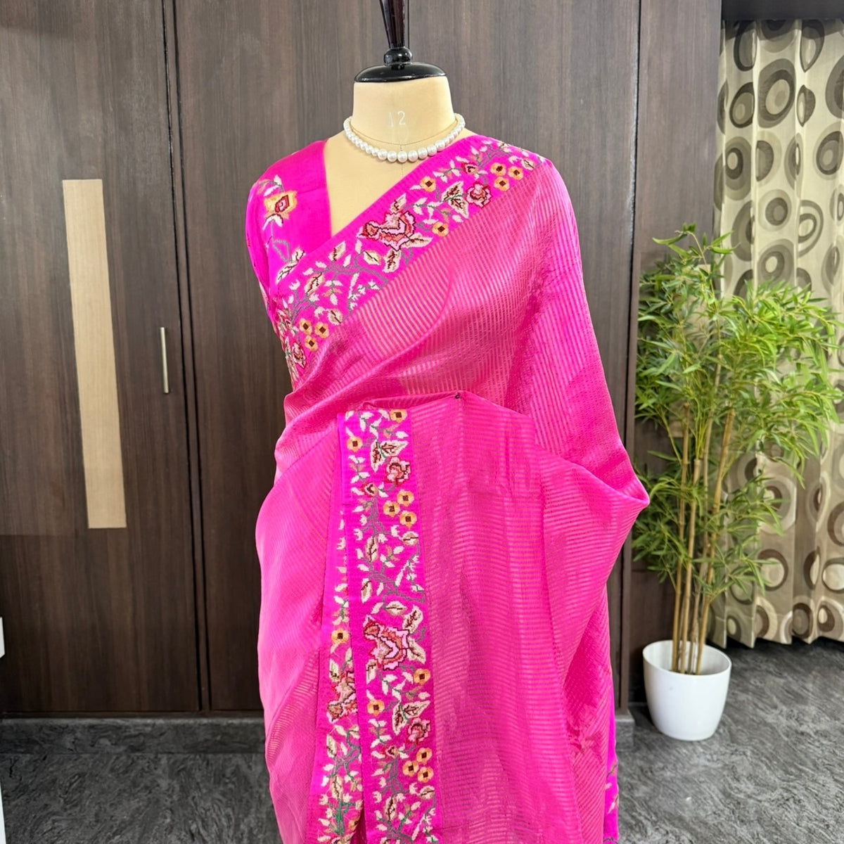 Pink Pure Tissue Embroidery Silk Saree