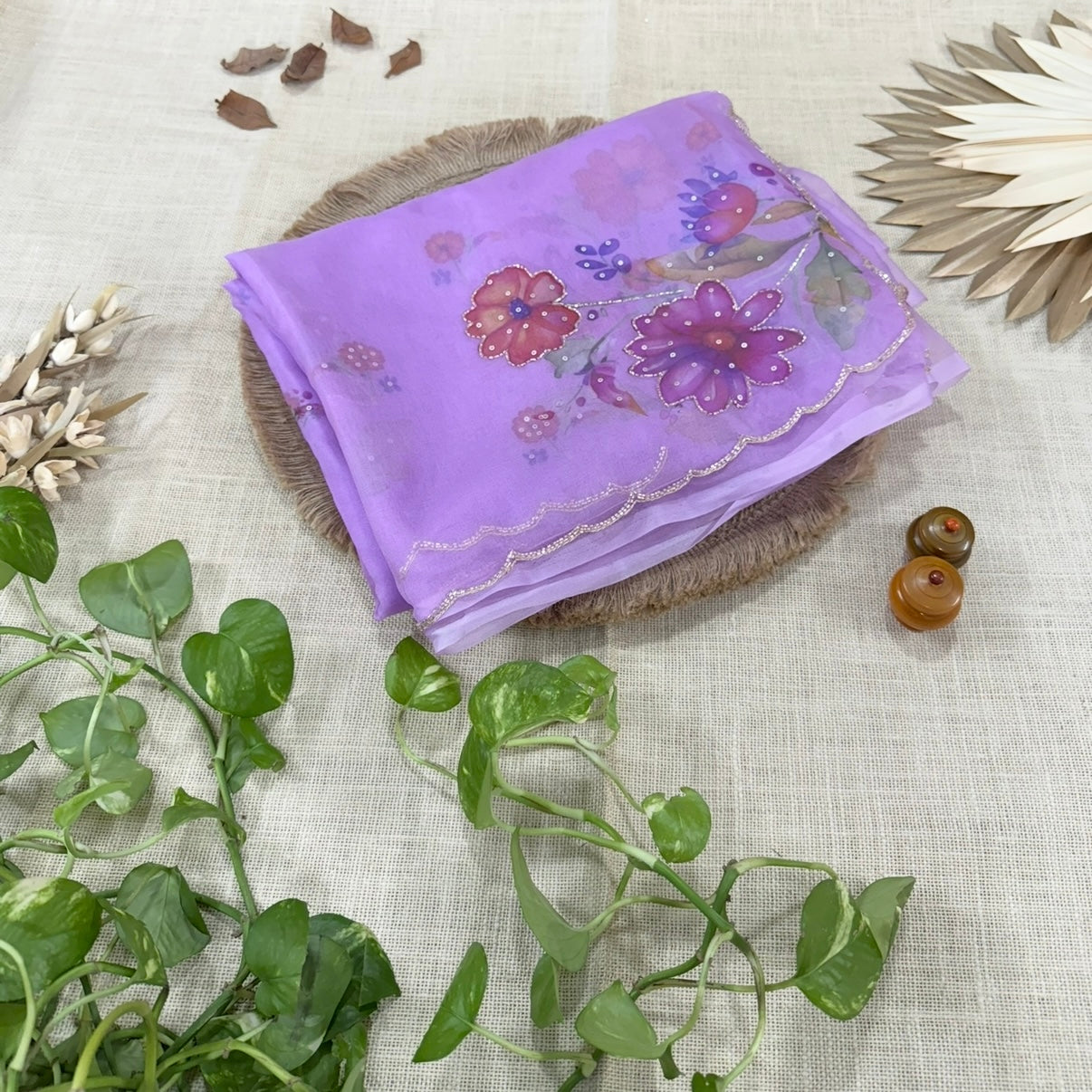 Lilac purple Fancy Crepe Designer Saree