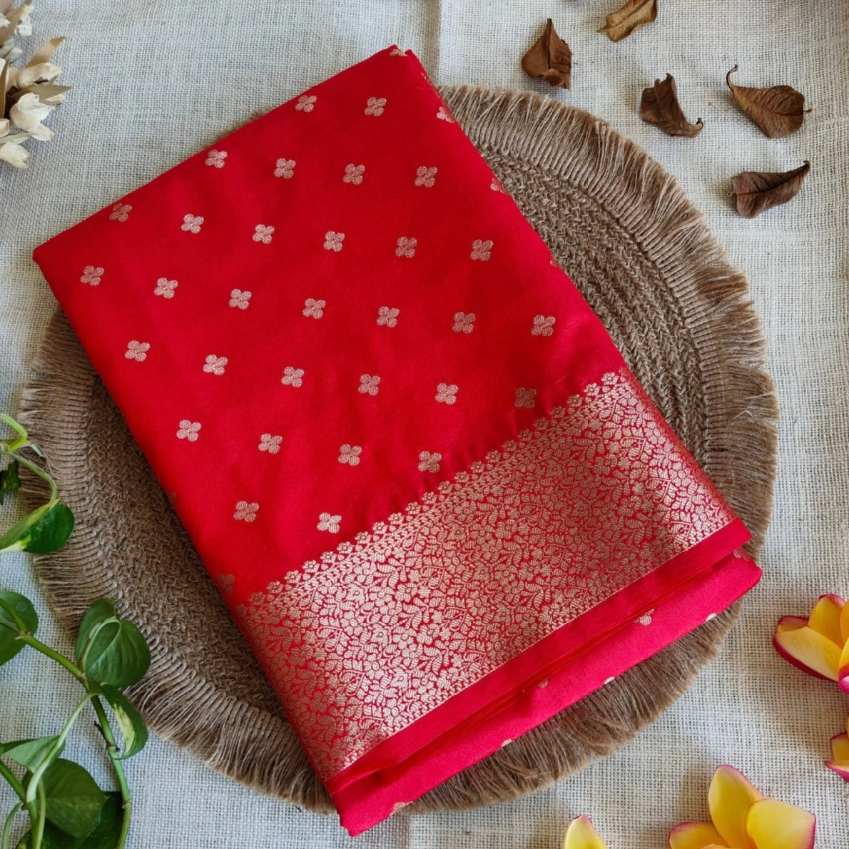Red Chanderi Silk Saree Valentine 
