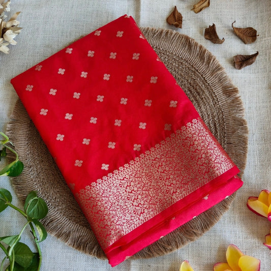 Red Chanderi Silk Saree Valentine 