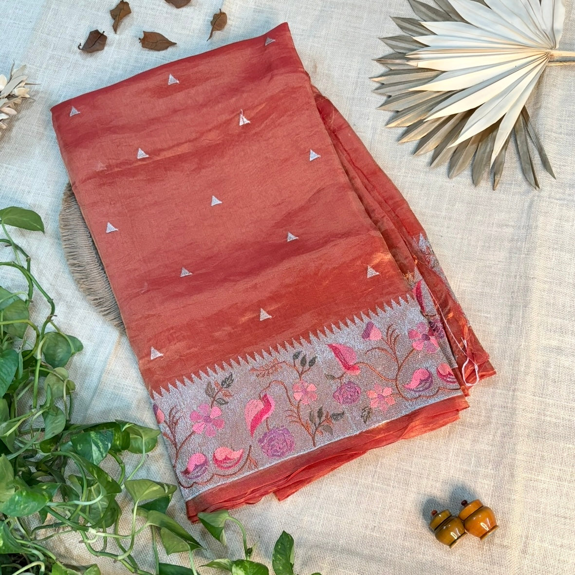 Orange Paithani Border Pure Tissue Saree
