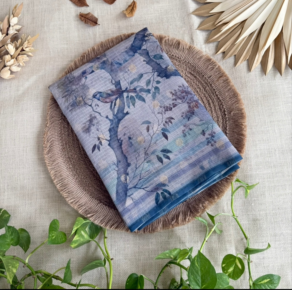 Bluish-Grey Bird Kota Saree