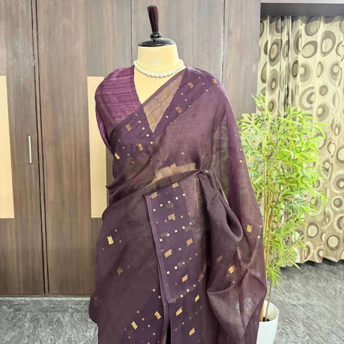 Wine Pure Kora Muslin Silk Saree