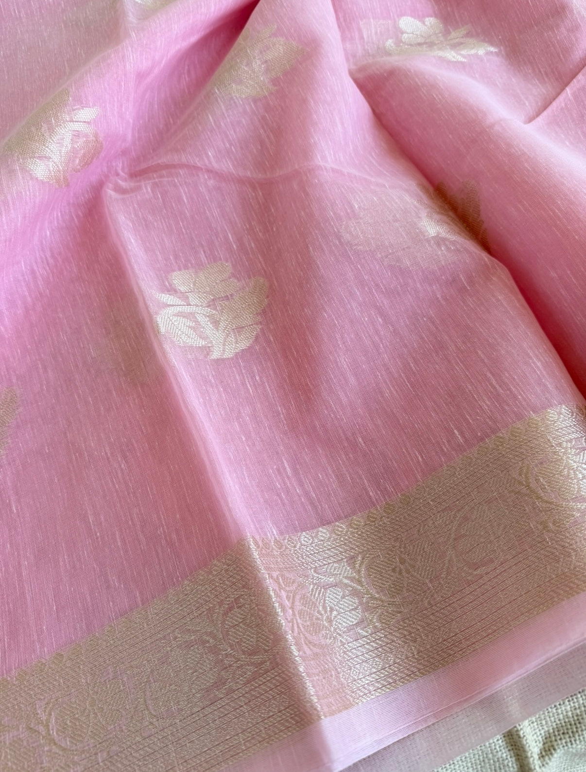 Baby-Pink Kora Linen Saree