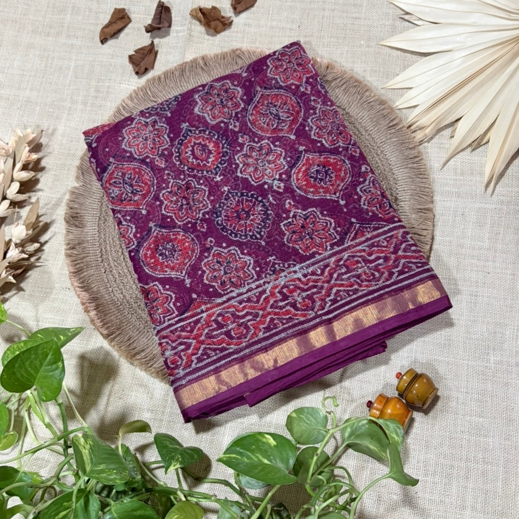 Maroon Ajrakh Pure Kota Doriya Saree