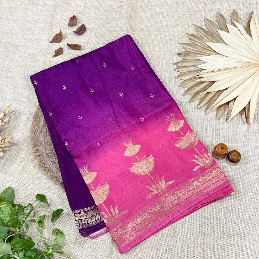 Purple with Pink Pure Crepe Silk Saree