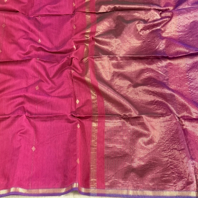 Pink with Blue Dual Shade Maheshwari Silk Cotton Saree 