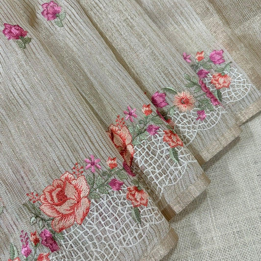 Beige Multicolour Floral Embroidery Saree