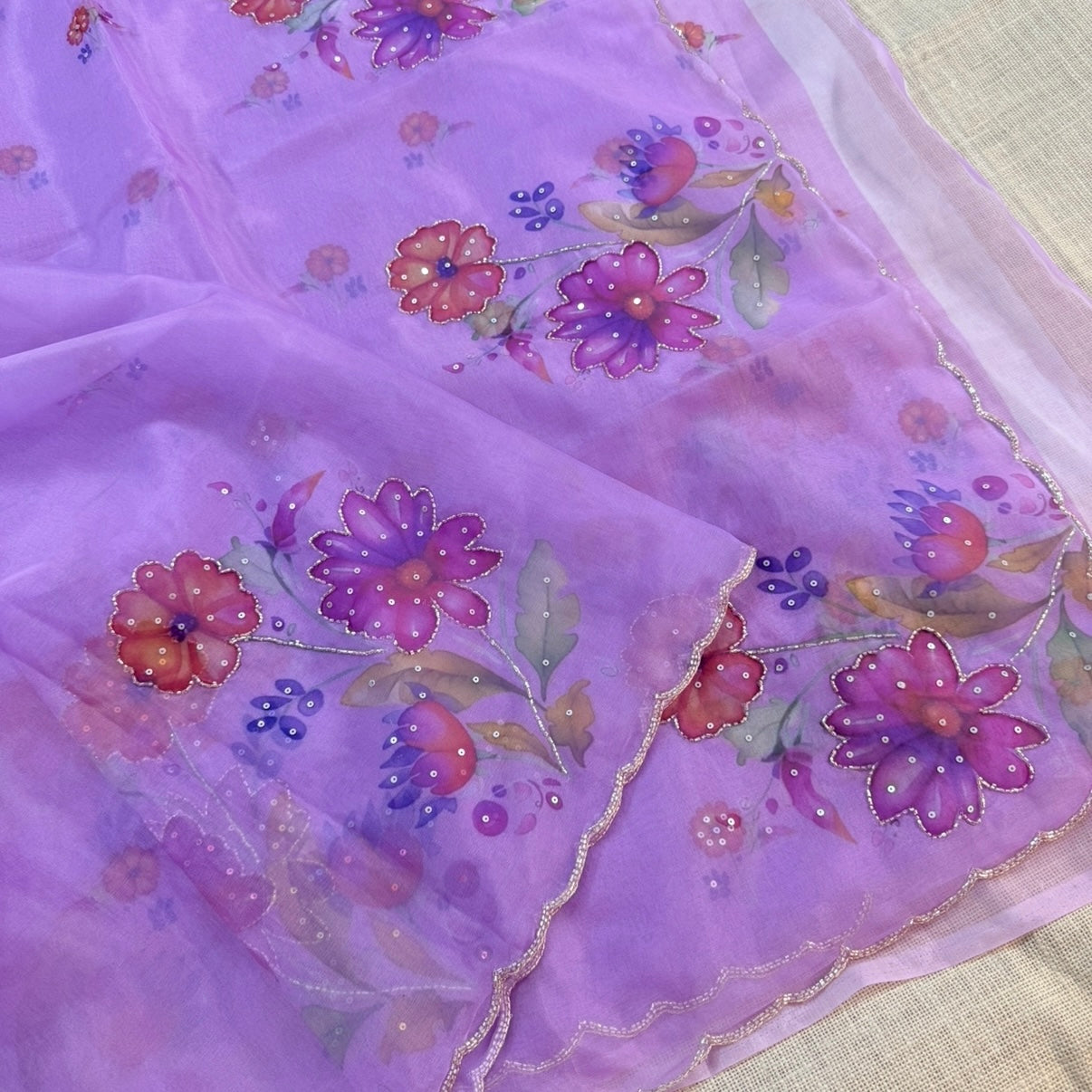 Lilac purple Fancy Crepe Designer Saree