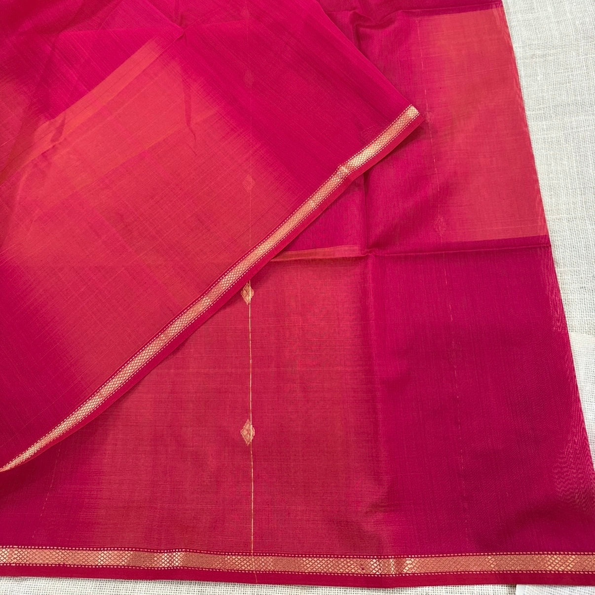 Red with Yellow Dual Shade Maheshwari Silk Cotton Saree 