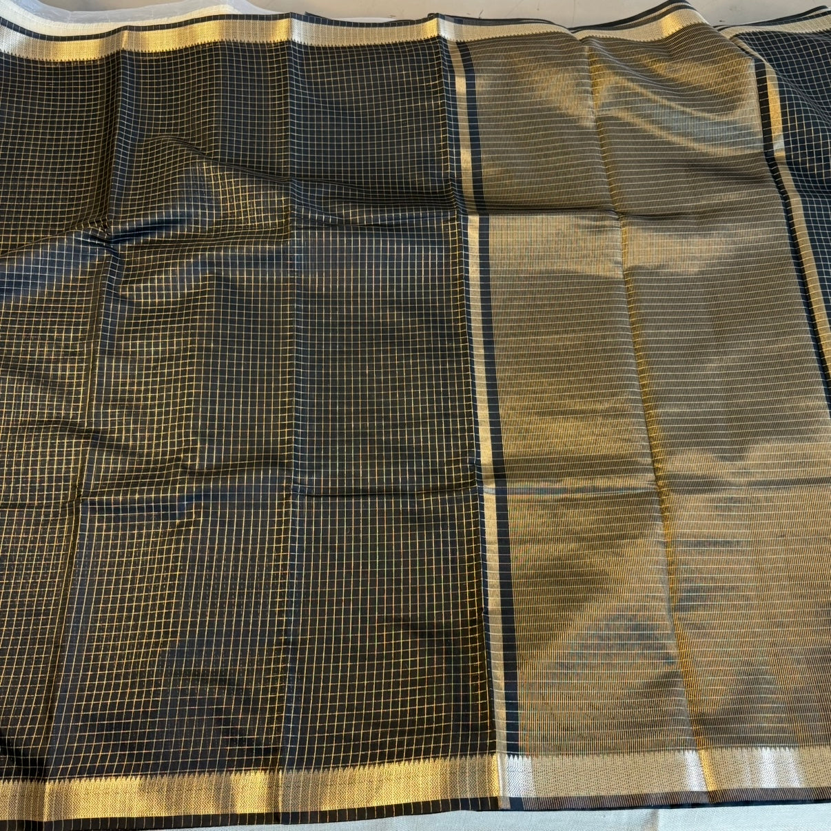 Black Zari Checked Semi Silk Saree
