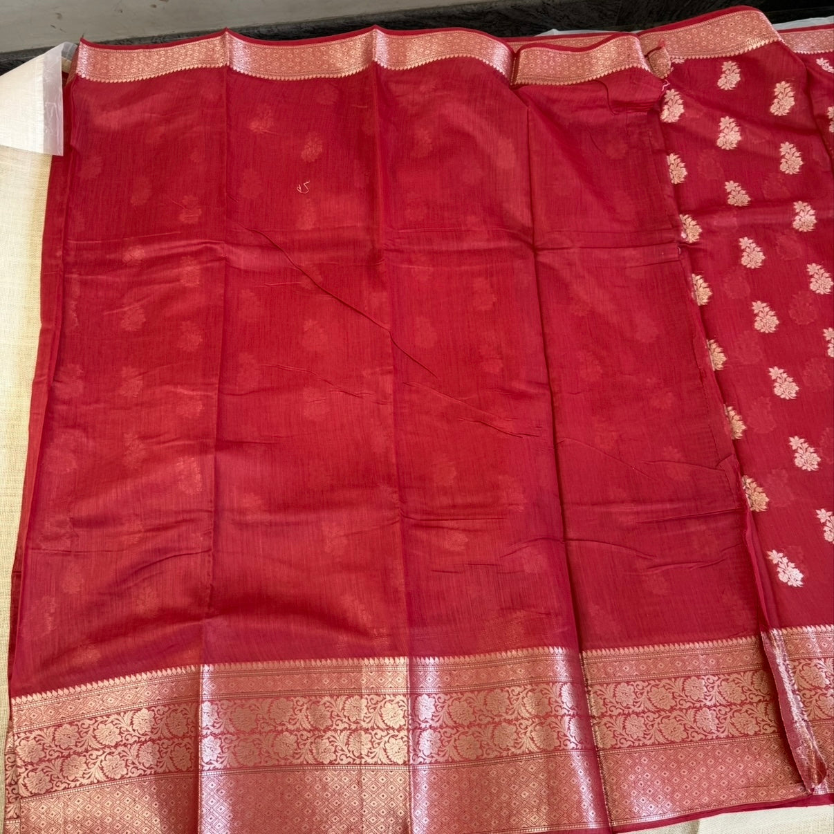 Ruby Red Pure Chiniya Silk Saree