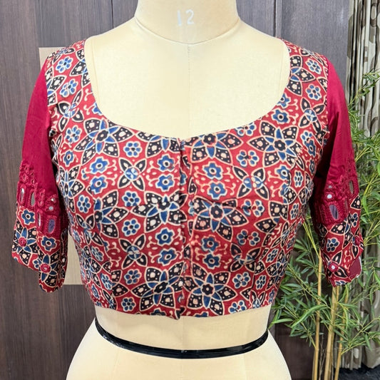 Maroon Ajrakh Modal Mirror Embroidery Blouse